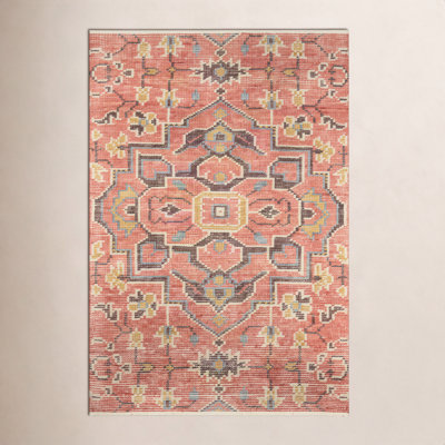 Reese Red Gold Hand-Knotted Cotton Floral Rug