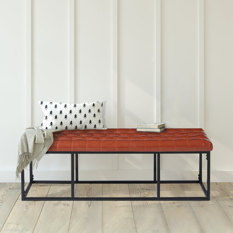 Olmsted Faux Leather Bench with Metal Legs, Brown