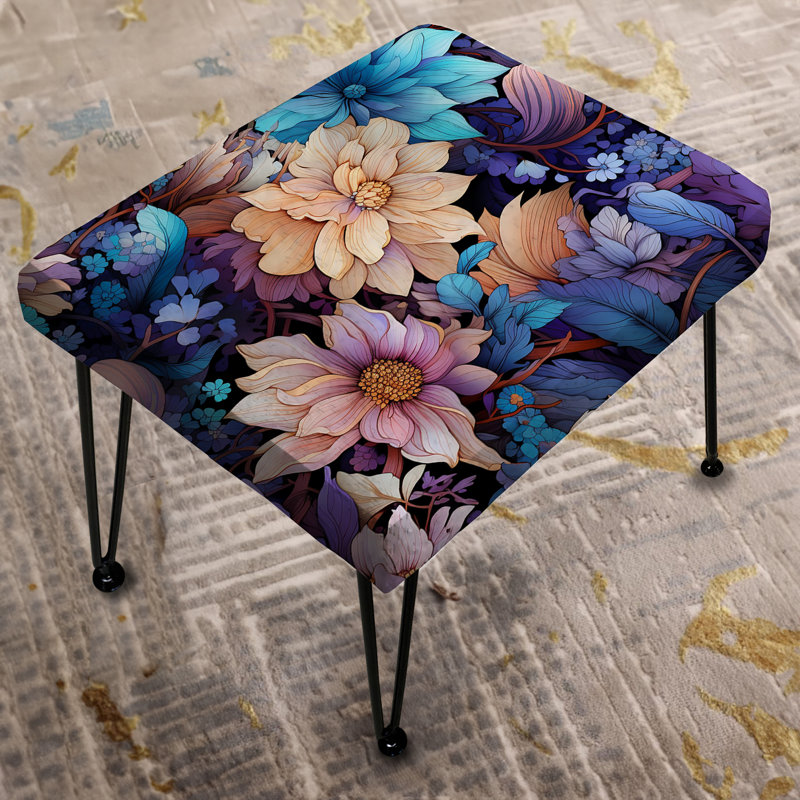 Celestial Blue Peonies Stellar Pure I - Floral Rectangle Ottoman