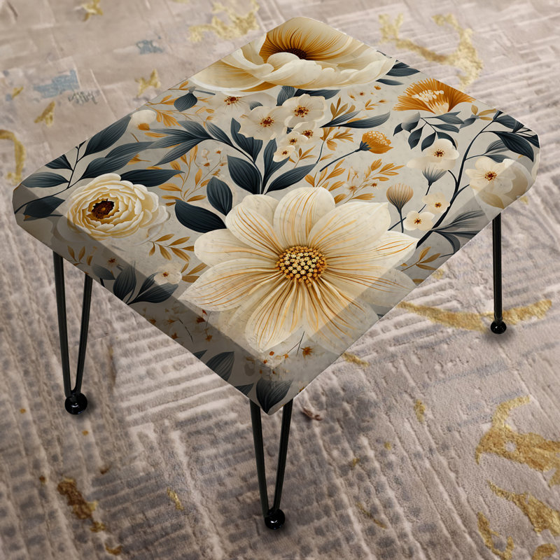Neutrals Beige Flowers Boho Pattern - Boho Rectangle Ottoman