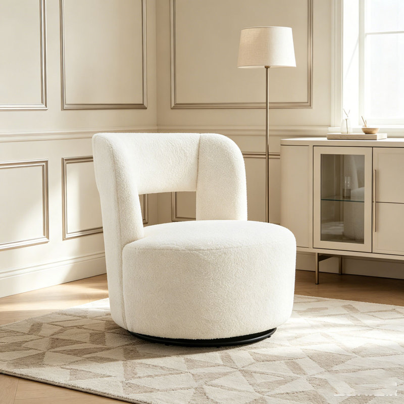 Swivel Barrel Chair with Soft Teddy Fabric