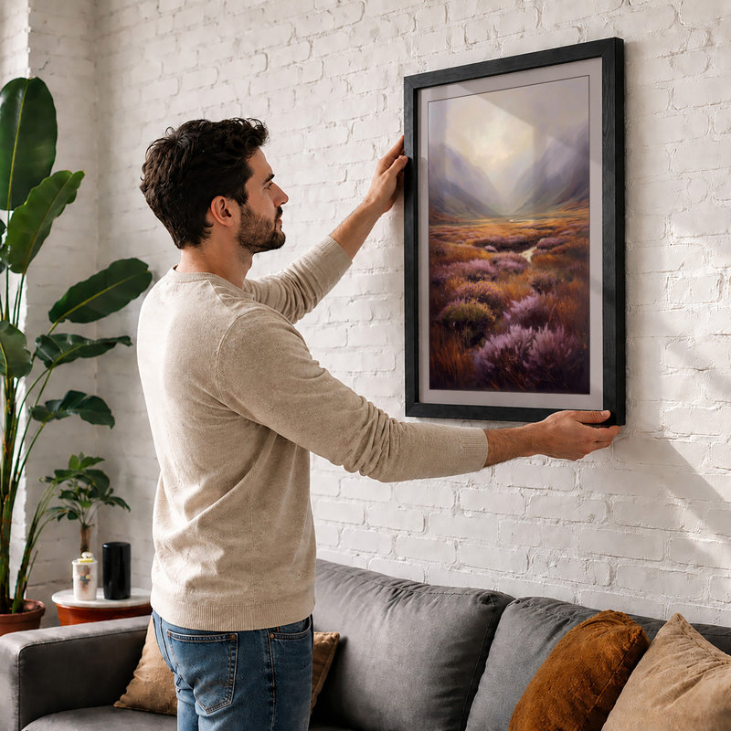 Highland Valley Mist Scandinavian - Framed Print, Walnut, A4 - 29.7 x 21.0 cm
