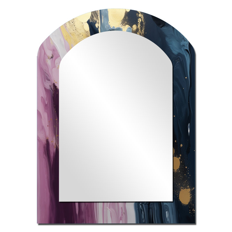 Mauve et bleu mouvements en peinture III - peinture abstraite miroir mural asymétrique, miroir décoratif mauve arqué, impression d'art en métal