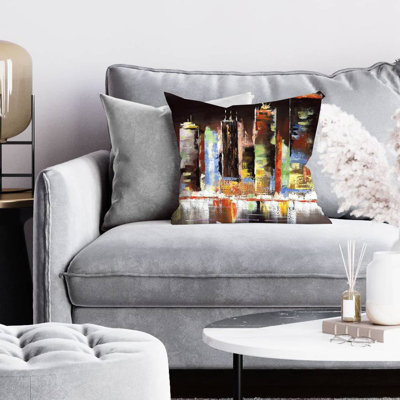 Cityscape by night - 16"x16" Throw pillow - Poly twill - Print on demand