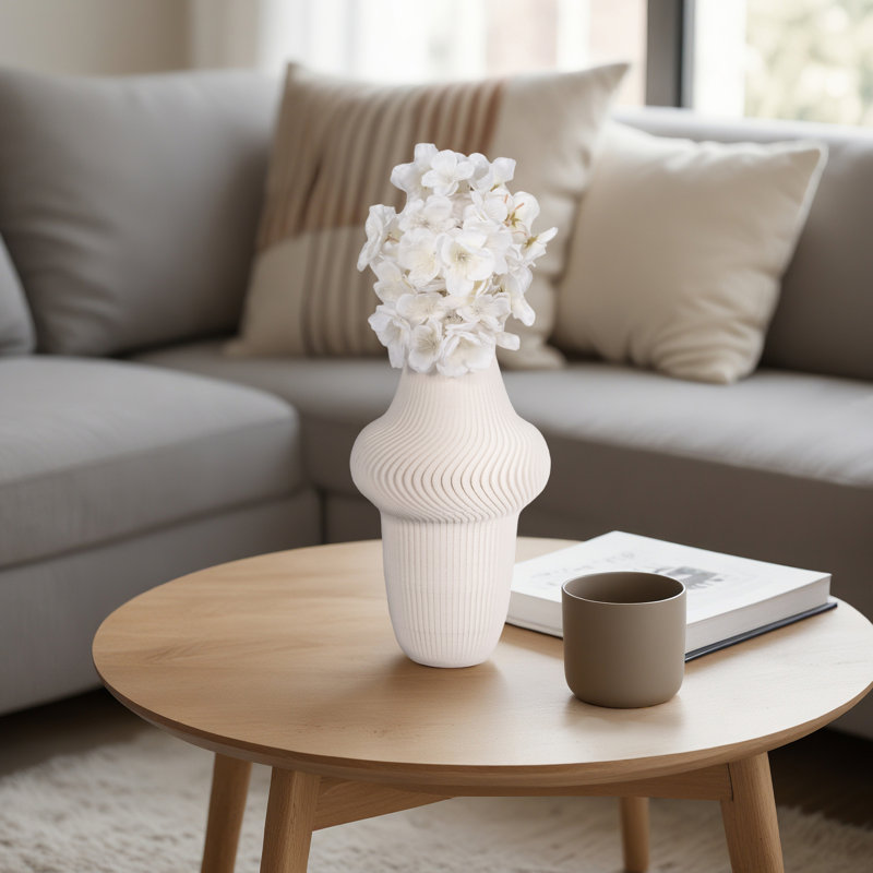 Sculptural 3D Printed Tall Vase for Home Decor – Modern Chic Flower Vase for Coffee Table Decor, Living Room Accent, or Office Styling – Ivory