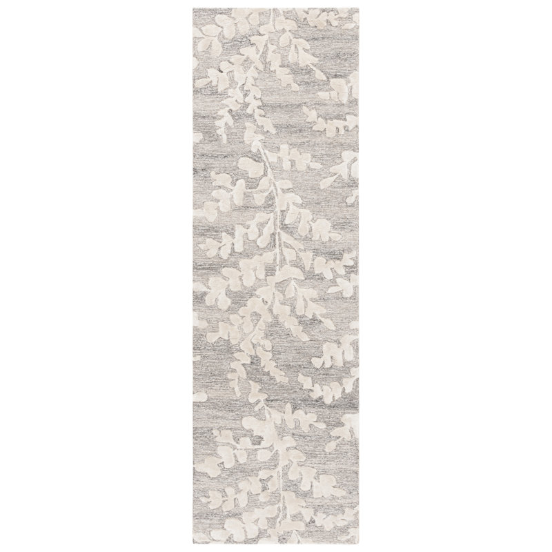 Hetal Hand Tufted Wool/Viscose/Cotton Floral Rug in Natural/Gray, Runner 2'3" x 8'