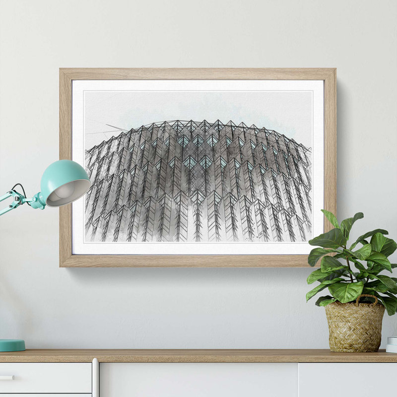 Architecture Sketch Vol.10 in Abstract - Picture Frame Drawing Print, 27cm H x 36cm W x 2cm D, Oak Framed