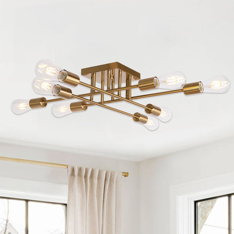 Plafonnier semi-encastré 8 lumières 23,23 po Erxhan, Laiton
