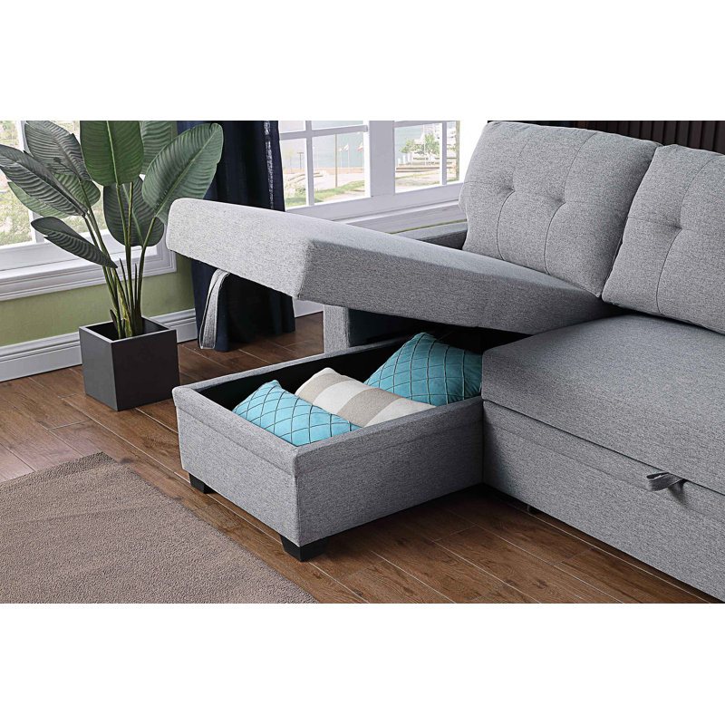 Canapé modulaire rembourré avec méridienne, Gris clair