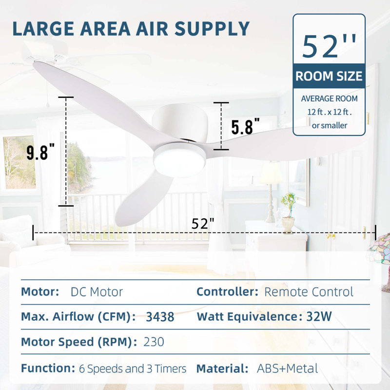 52" Smart Flush Mount Ceiling Fans with Lights Remote,Quiet DC Motor,Outdoor Indoor Low Profile Ceiling Fan,Control with WIFI Alexa App,Dimmable,ABS blades,for Modern Bedroom Patio