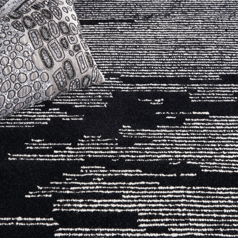 Abstract Area Rug in Black/Ivory, Rectangle 7'9" x 9'9"