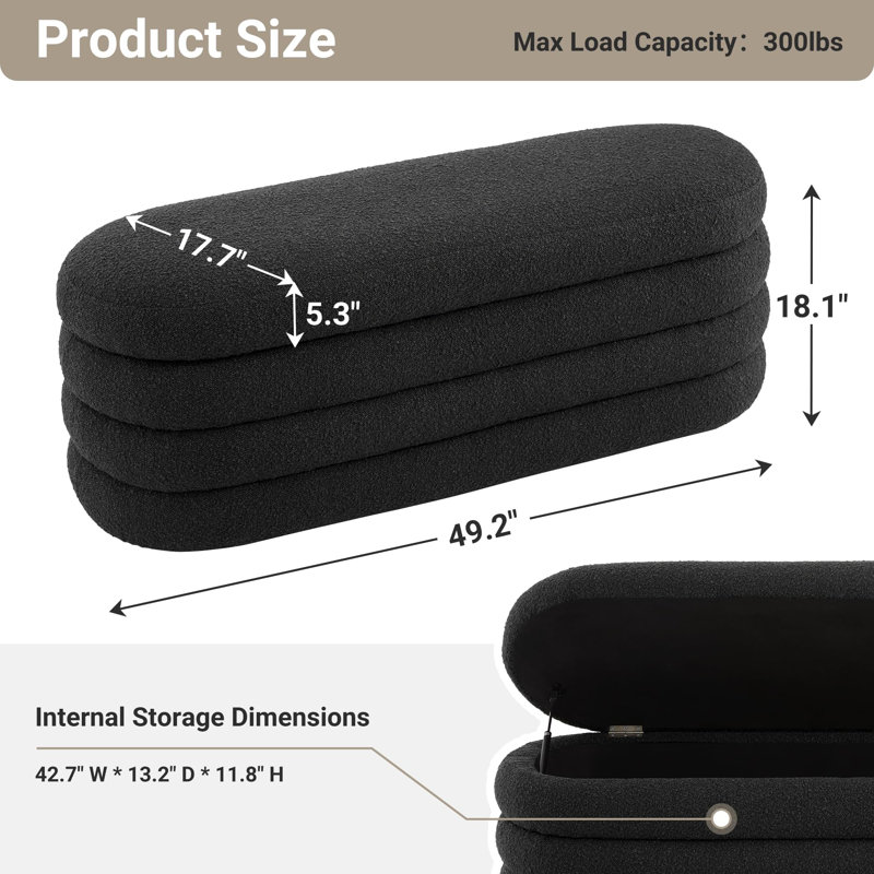 Banc de rangement avec repose-pieds 49 po, Noir