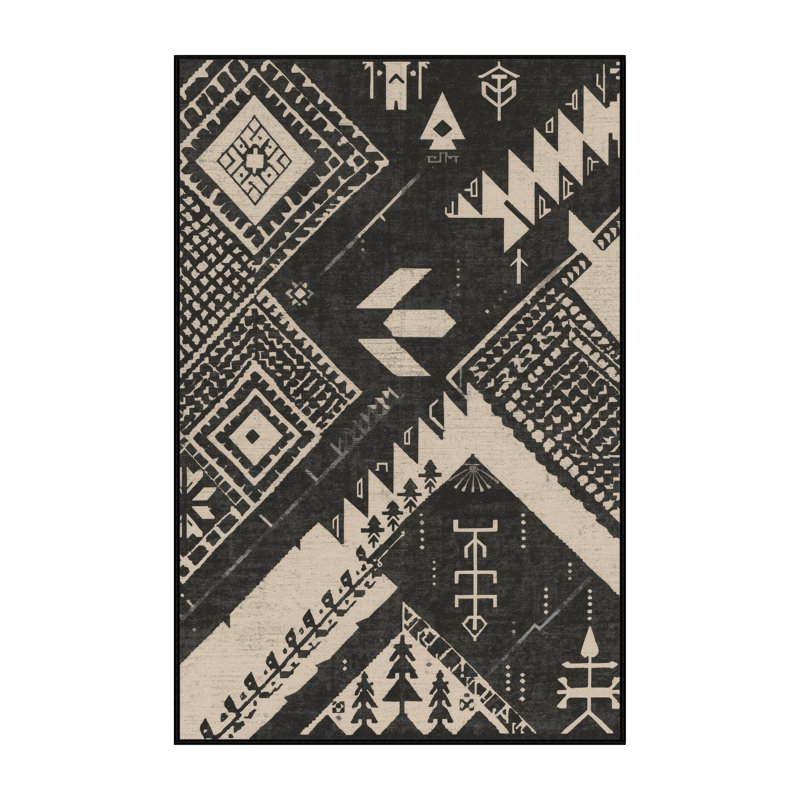 Tapis géométrique noir lavable à la machine Paizlea, 6 X 9