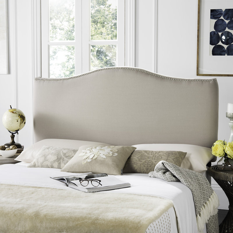 Laken Upholstered Headboard, Queen, Beige Linen, Silver