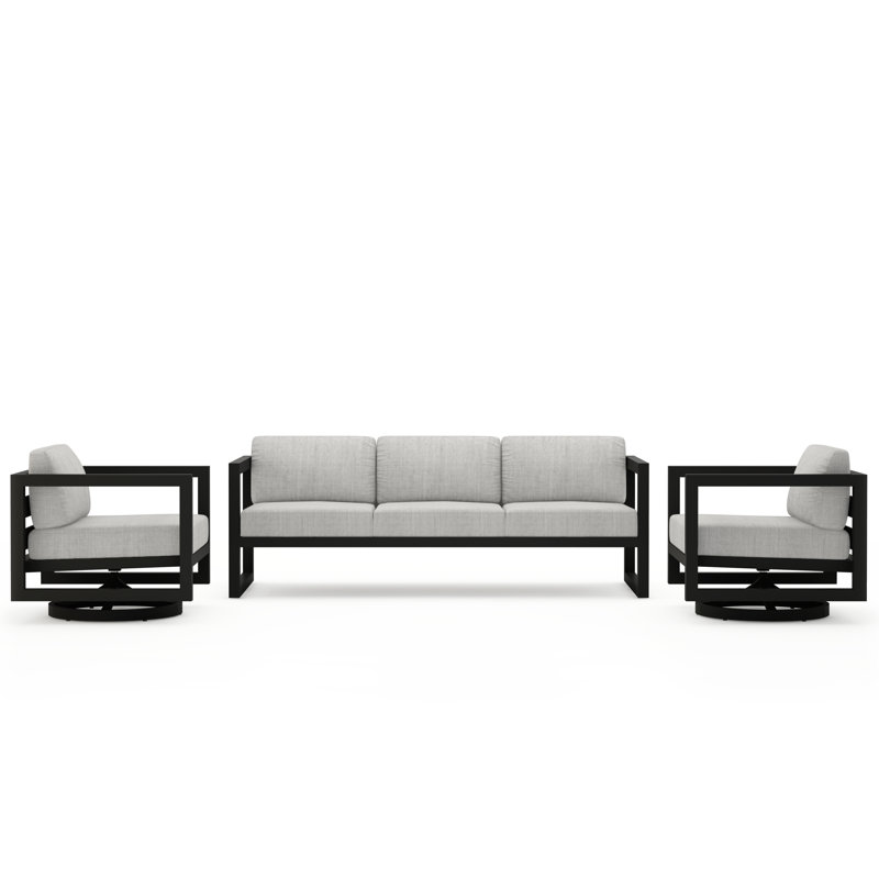 Avion 3 Piece Sofa Set With Swivel, Slate, Cast Silver Sunbrella®