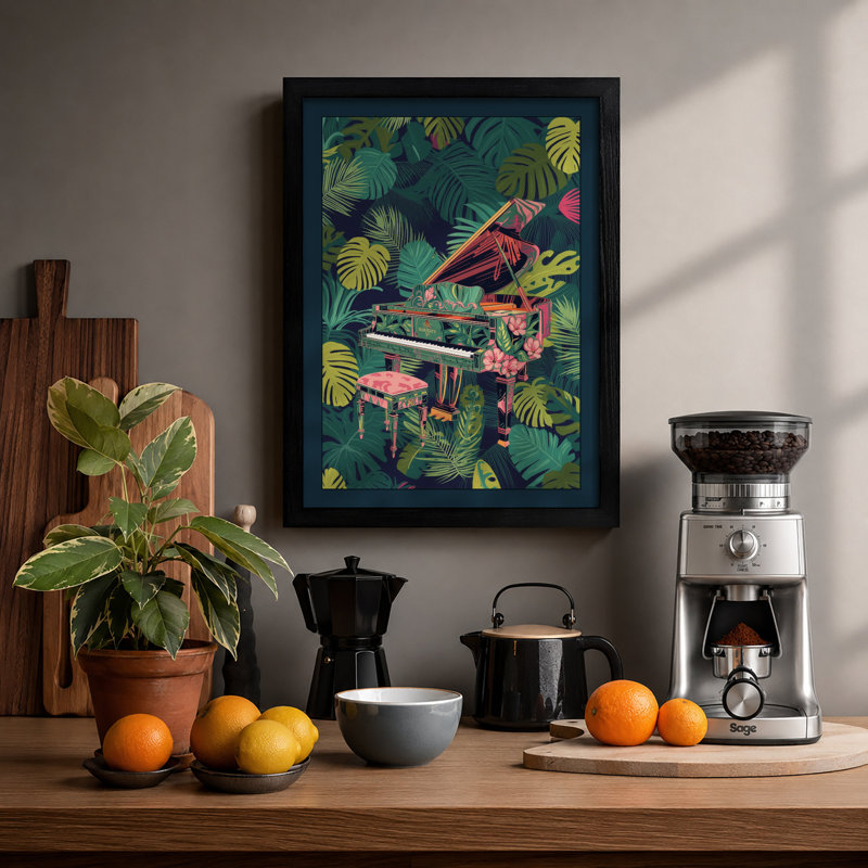 Parrot in Paradise Tropical - Framed Print, A2 - 59.4 x 42.0 cm, Black