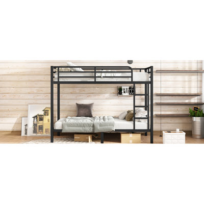 Lit superposé simple en métal TG pour les adolescents et les adultes - Économie d'espace, réduction du bruit, pas de sommier tapissier, noir, avec lit de garde-corps sous rangement noir, cadre solide, assemblage facile, nécessaire