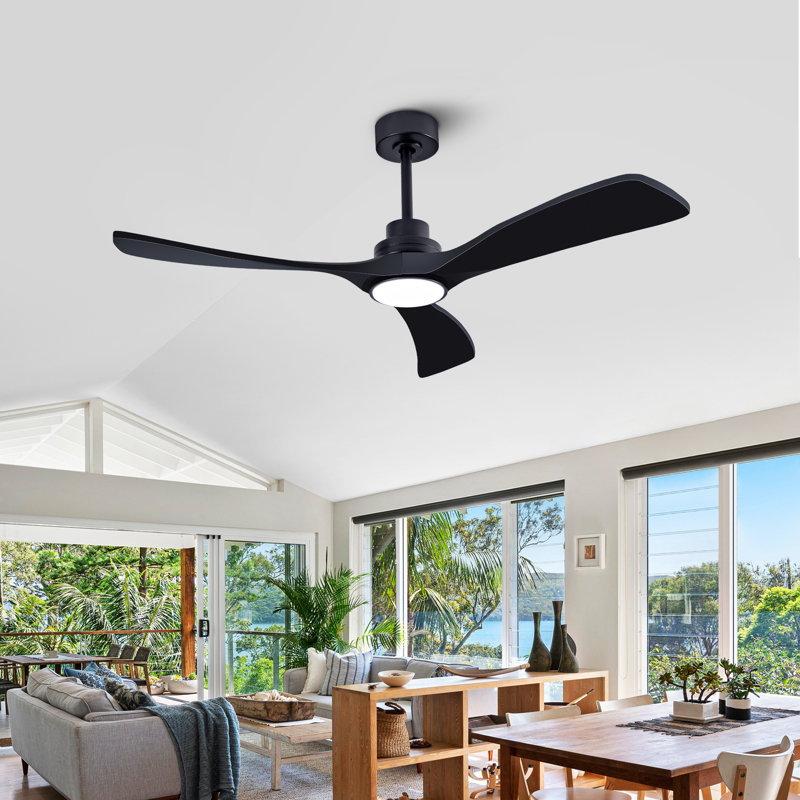 Ventilateur de plafond 52 po avec lumière - pales en bois de sycomore massif, télécommande, DEL à intensité variable 3CCT, moteur réversible à 6 vitesses, minuterie pour le salon, la chambre à coucher et le patio