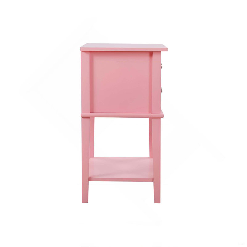 Table de chevet contemporaine en bois avec tablette de rangement et tiroirs, Rose