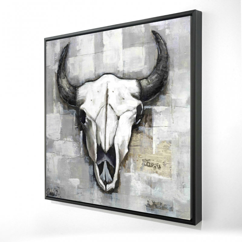 Toile industrielle crâne de taureau | Décoration de crâne de chambre blanche