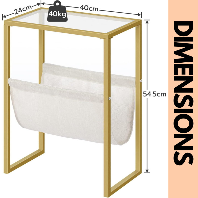 Menezes Gold Bedside Table, Small Side Table, Narrow Bedside Table, End Table, Slim Bedside Table