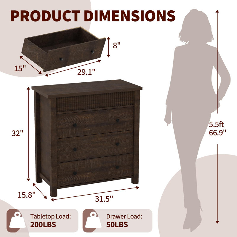 80cm W 3 - Drawer Chest of Drawers, Brown
