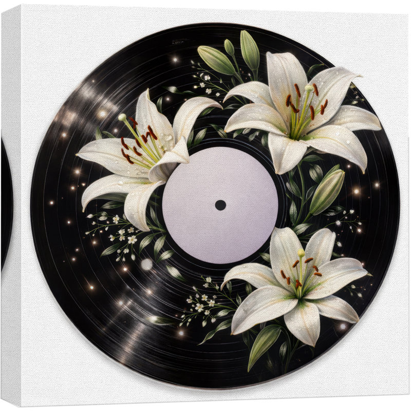 Élégante œuvre d'art sur disque vinyle blanc Lily, images de thème musical minimaliste, impression sur toile encadrée