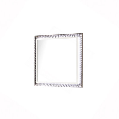 Miroir de style contemporain Fabio fabriqué avec des accents latéraux à motif de losanges avec éclairage DEL et bois au fini blanc (INCLUT SEULEMENT LE MIROIR)