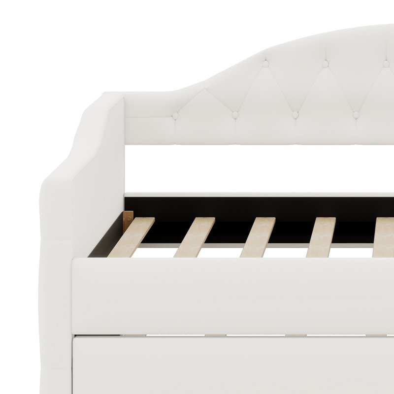 Lit de jour capitonné capitonné avec couchette, avec ports de charge USB et Type-C, Beige