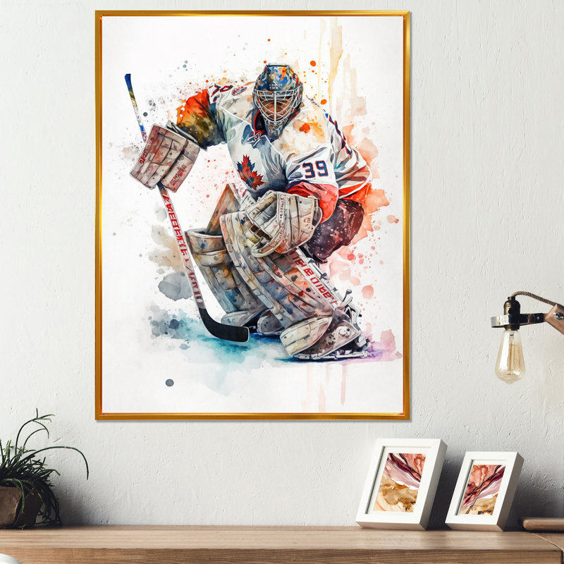 Hockey sur gazon pendant la partie I - impression sur toile, H 20 po x l 12 po x P 1 po, Cadre flottant doré