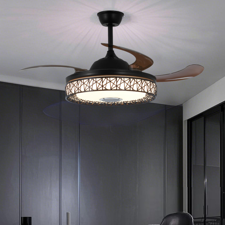 42-inch Black Bird's Nest Style Colorful Bluetooth Fan Light | Remote Control + App Intelligent Control Colorful Dimming