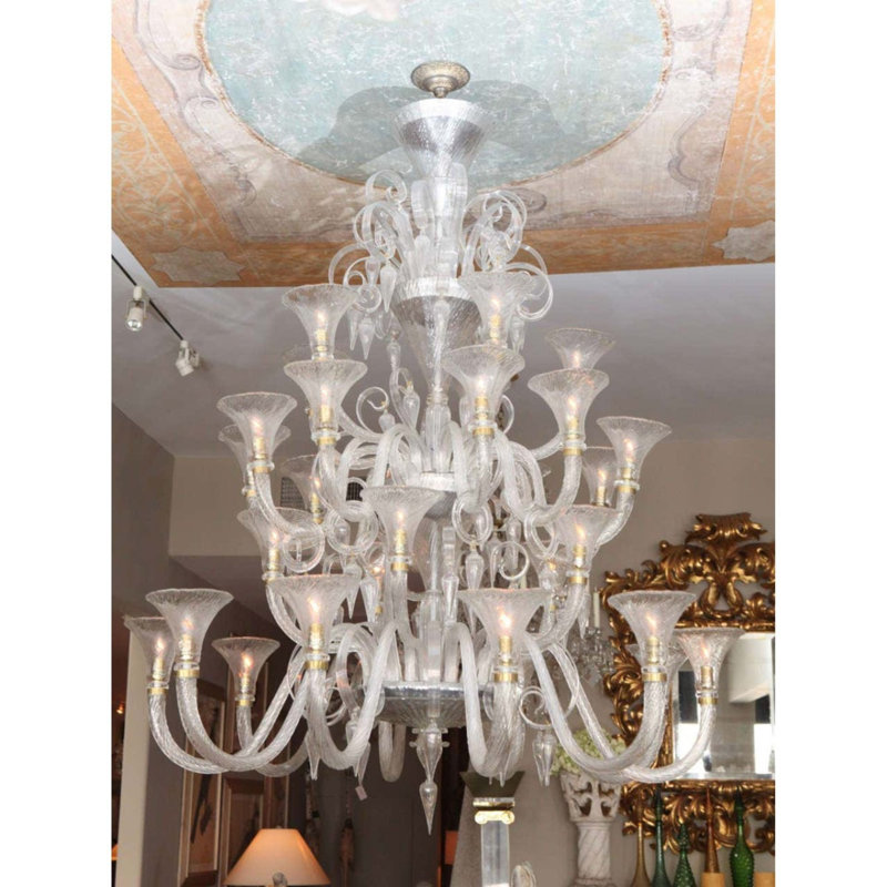 Lustre Empire Prince Albert II Grand Murano, H 54 po x l 38 po x P 38 po, Cognac, Laiton brossé