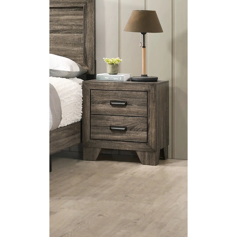 Metal Hardware Accented 2 Nightstand, Rustic Gray For Bedroom Nightstand In Gray, With Functionality