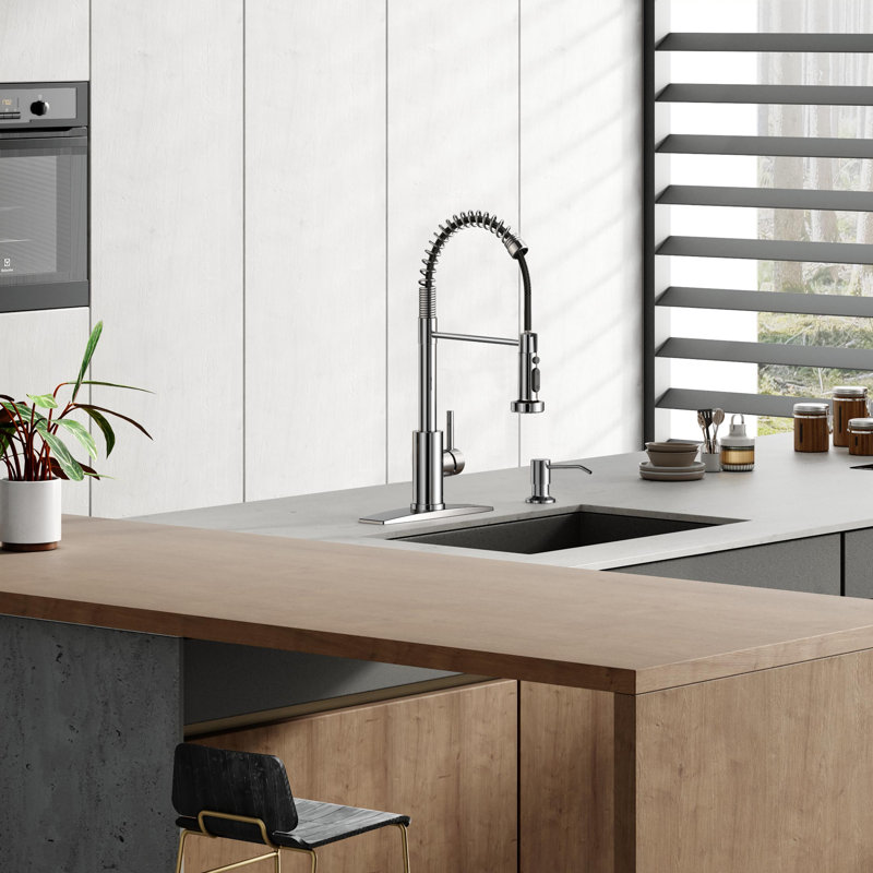 Kitchen Faucet with Pull Down Sprayer, Stainless Steel Kitchen Faucet, Utility Single Handle Spring Sink Faucets 1 or 3 Hole, Kitchen Faucets for Farmhouse Camper Laundry Rv Bar
