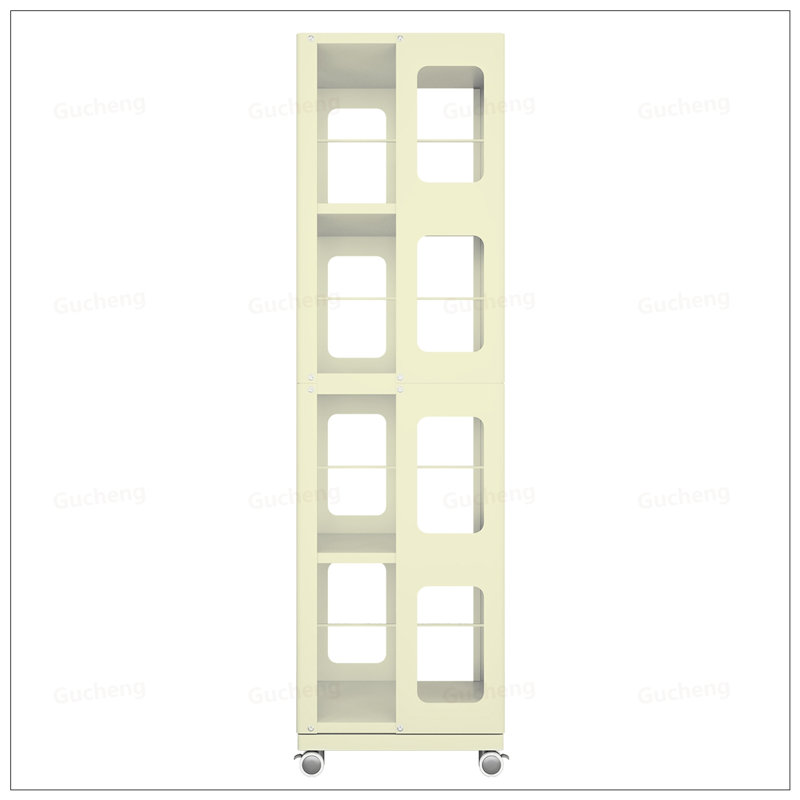 4-Tier All-Steel Rotating Bookshelf With 360° Wheels, Large Size Sturdy And Spacious Book Rack, Easy Assembly, Yellow