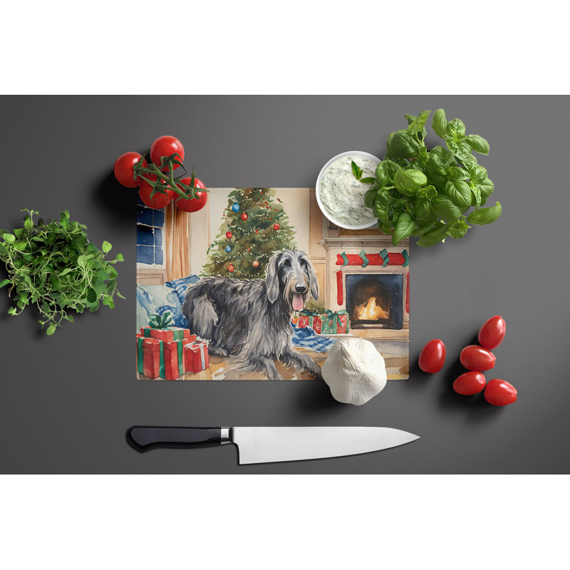 Grande planche à découper en verre Scottish Deerhound Cozy Christmas