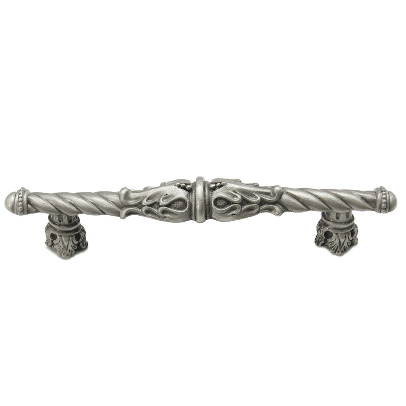 Acanthus pull Romanesque style with column base, 4", Satin