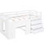 Lit mezzanine simple blanc avec structure en bois massif, armoire et tablette-936929426