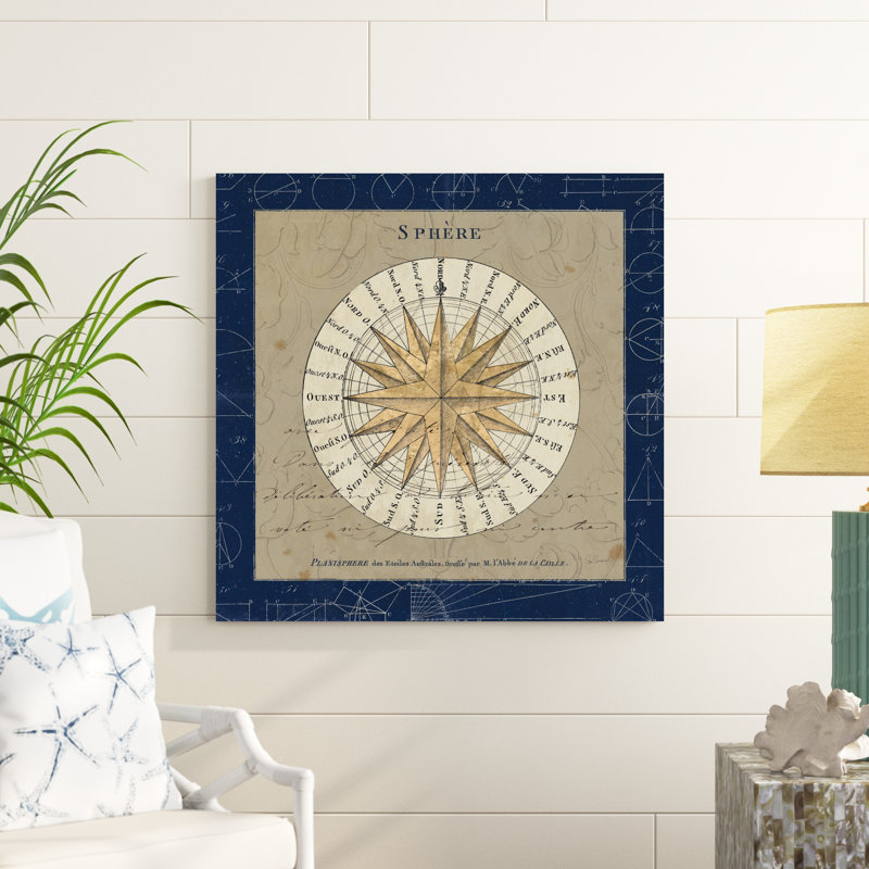" Sphere Compass Blue " Mixed Media Painting, 36" H x 36" W