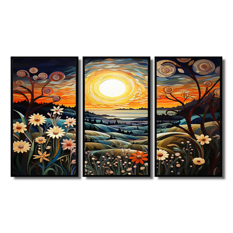 Ornella - ensemble d'art mural abstrait paysage, Cadre flottant noir, H 32 po x l 48 po x P 1 po