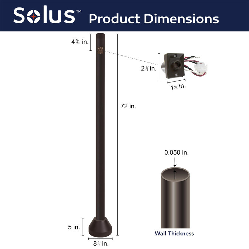 Solus 6ft. Surface Mount Lamp Post with Dusk-to-Dawn Sensor and Aluminum Base Cover, Bronze