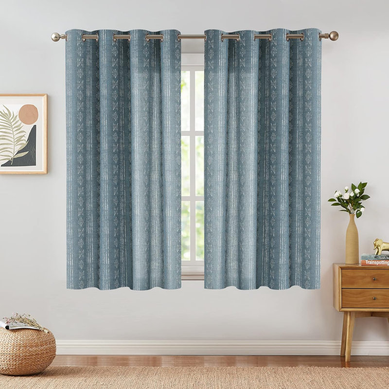 Amadas Linen Semi-Sheer Rod Pocket Curtain Pair, 52" W x 63" L, White/Blue