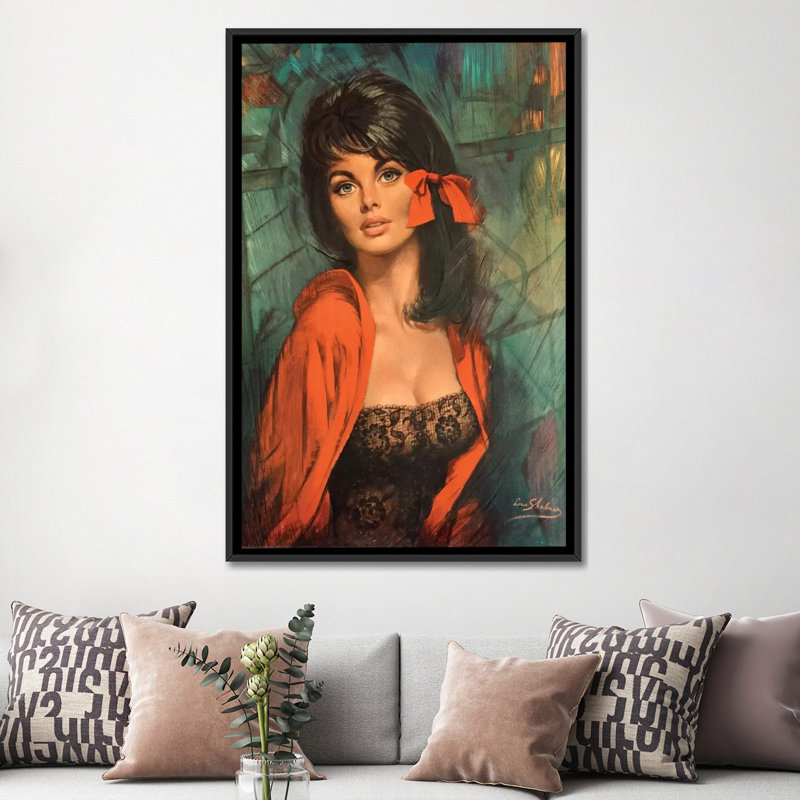 « melanie », impression sur toile, H 26 po x l 18 po x P 1,5 po, Toile avec cadre noir, Pas de tapis