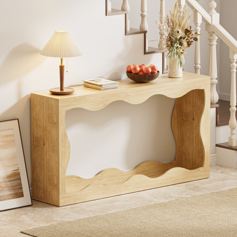 63-Inch Console Table With Storage Space, Light Wood