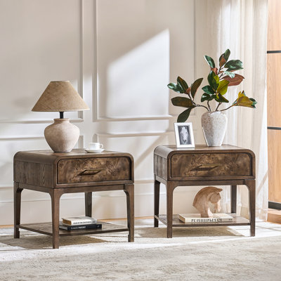 Amandine Modern 24''W 1-Drawer Rounded Corner Burl Nightstand with charging Station