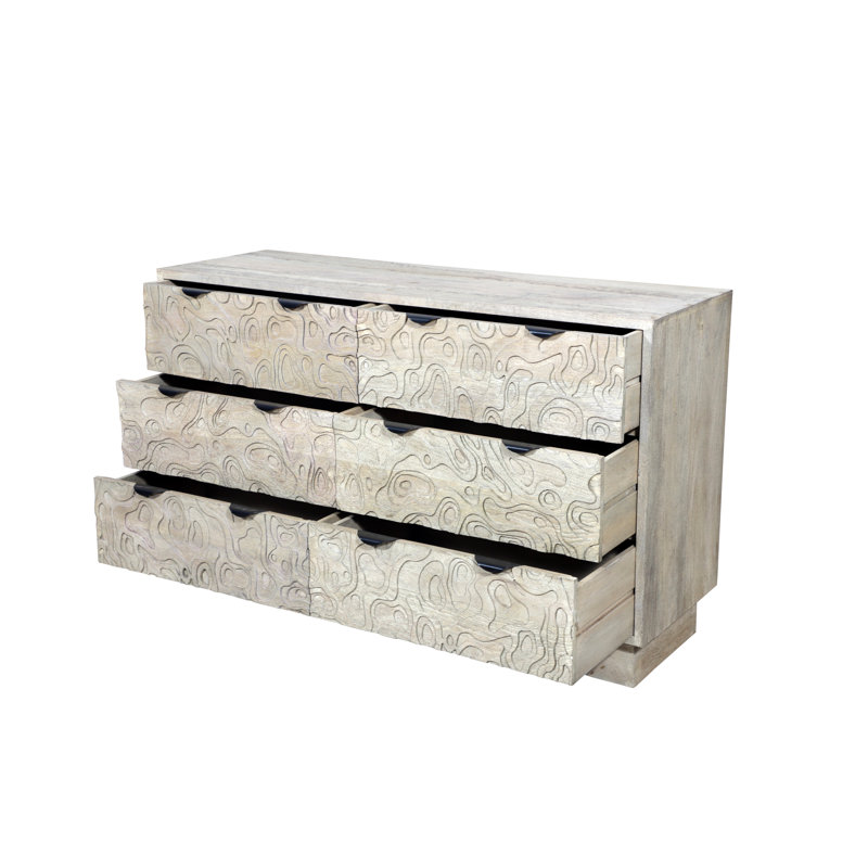 Commode 6 tiroirs en bois massif sculpté, Blanc