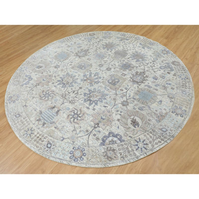 Tapis décoratif noué à la main Ivoire de conception unique 10 pi