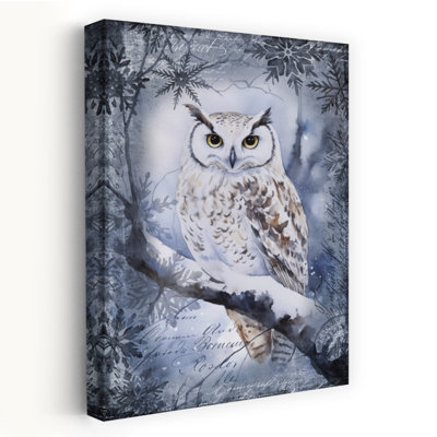 Elegant Winter Owl Elegant Mystical Peaceful Bird Owl Forest Nature Wall Art Print 1 Piece Wrapped Canvas Wall Art