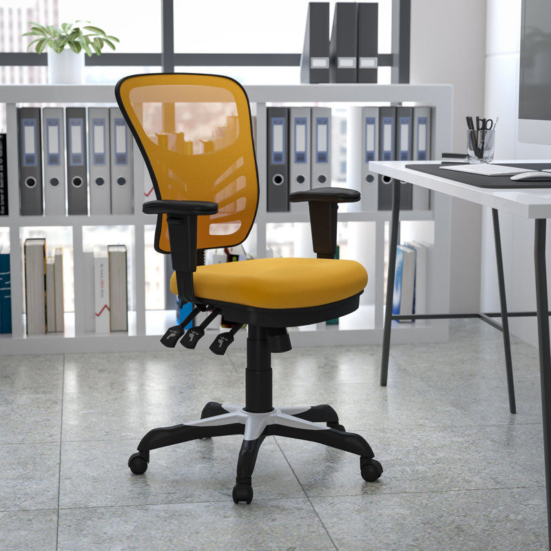 Mid-Back Mesh Multifunction Executive Swivel Ergonomic Office Chair with Adjustable Arms, Yellow