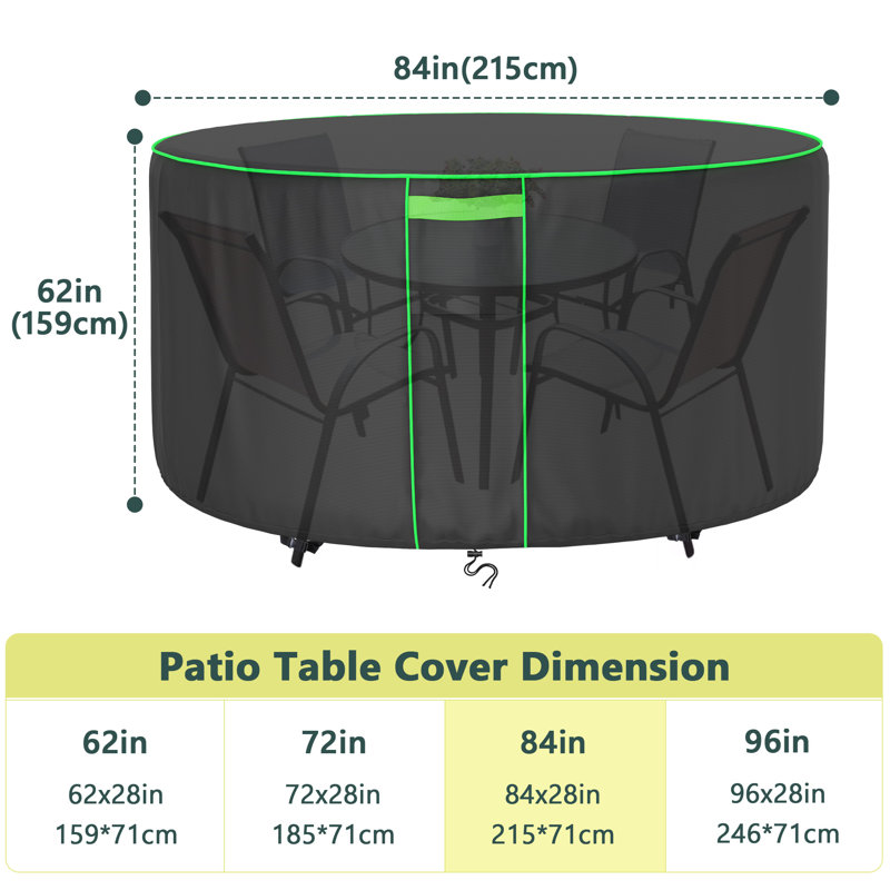 Waterproof Outdoor Table Cover For Round Table Dining Set, 28" H x 84" W x 84" D